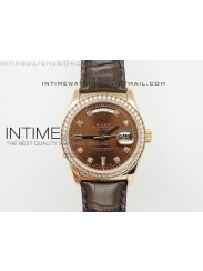 DayDate RG 36mm Brown Dial Diamond Bezel On Leather Strap