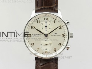 Portuguese IW371445 ZF V3 1:1 Best Edition SS White Dial RG Markers on Brown Leather Strap A79350 (Slim Movement)