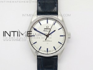 Globemaster Master Chronometer SS V6F Best Edition White Dial Blue Markers on Blue Leather Strap A8913