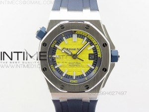 Royal Oak Offshore J 15710 Yellow Diver JF V7 1:1 Best Edition On Blue Rubber Strap A3120(Free XS Yellow Rubber Strap)