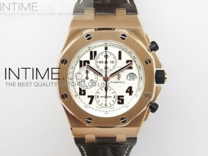 Royal Oak Offshore Rose Gold JF Best Edition White Dial on Brown Leather Strap A7750