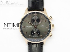 Portuguese 40mm Chrono RG Gray Dial Black Subdial on Leather Strap A7750