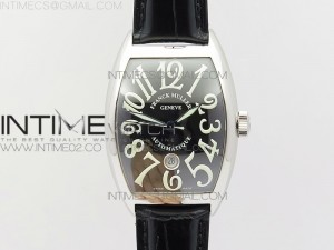 Casablanca with Date SS GF 1:1 Best Edition Black Dial on Black Leather Strap A2824