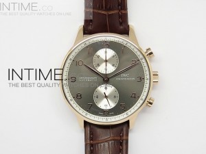 Portuguese 40mm Chrono RG Gray Dial Sliver Subdial on Leather Strap A7750