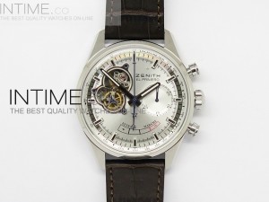 El Primero SS AXF Silver Dial on Black Leather Strap Asian Manual Winding Chronograph Movement