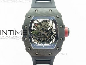 RM 035-02 Forged Carbon KVF Best Edition Red Crown Bezel Skeleton Dial on Soft Rubber Strap