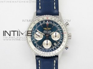Navitimer 01 BP 1:1 SS Blue Dial on Blue Leather Strap A7750