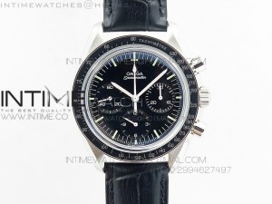 Speedmaster MoonWatch SS Black Dial on Black Leather Strap Manual Winding Chrono Movement
