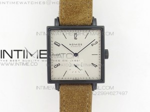 Nomos Tangente Square PVD Case White Dial On Brown leather Asian A2813