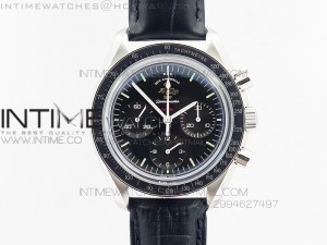 Speedmaster MoonWatch 1957 SS Black Dial on Black Leather Strap Manual Winding Chrono Movement