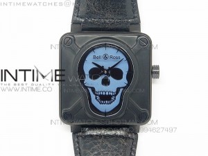 BR01-92 Skull PVD Blue Dial on Black Leather Strap MIYOTA 9015 (Free Rubber Strap)