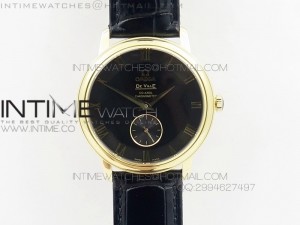 De Ville YG Sec@6 MK 1:1 Best Edition Black Dial on Black Leather Asian Seagull T1701