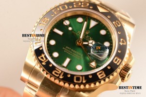 GMT-Master II Clone Rolex 3186 Automatic Yellow Gold Case With Ceramic Bezel Green Dial 116718LN (BP)